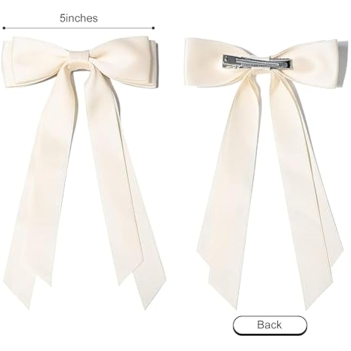 Hideya 6 Pieces Silk Satin Hair Bows Clip Hair Band Ponytail Holder Accessories Metal Clips for Women Girls Toddlers Teens Children - Image 2